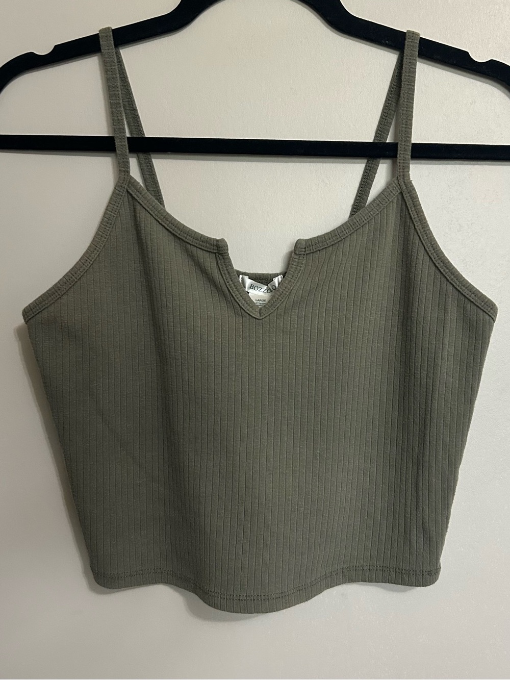 Bozzolo Olive Green Ribbed V-Notch Cropped Camisole